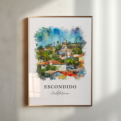 Escondido Wall Art, Escondido California Print, Escondido Watercolor, Escondido CA Gift, Travel Print, Travel Poster, Housewarming Gift