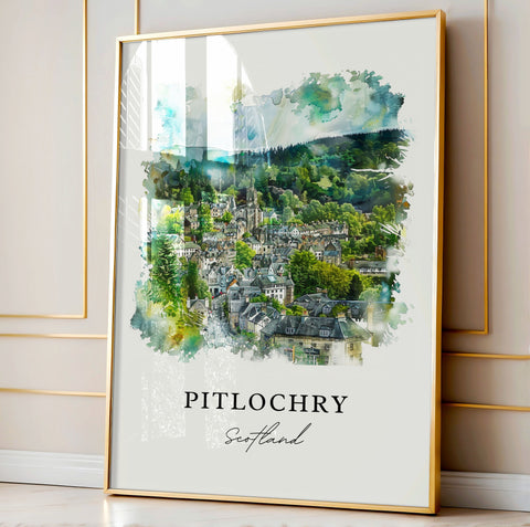 Pitlochry Wall Art, Pitlochry Scotland Print, Pitlochry Watercolor, Pitlochry Gift, Travel Print, Travel Poster, Housewarming Gift
