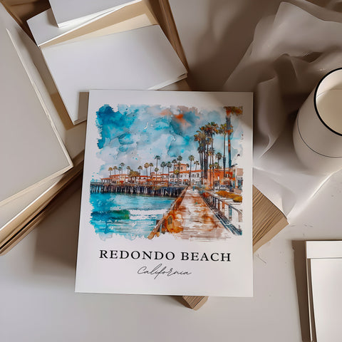Redondo Beach Art, Redondo California Print, Redondo Beach Watercolor, Santa Monica Gift, Travel Print, Travel Poster, Housewarming Gift