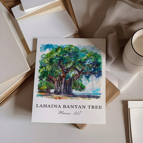 Lahaina Banyan Tree Art, Lahaina Print, Maui Watercolor, Lahaina Gift, Travel Print, Travel Poster, Housewarming Gift