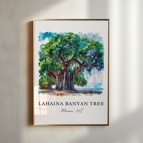 Lahaina Banyan Tree Art, Lahaina Print, Maui Watercolor, Lahaina Gift, Travel Print, Travel Poster, Housewarming Gift