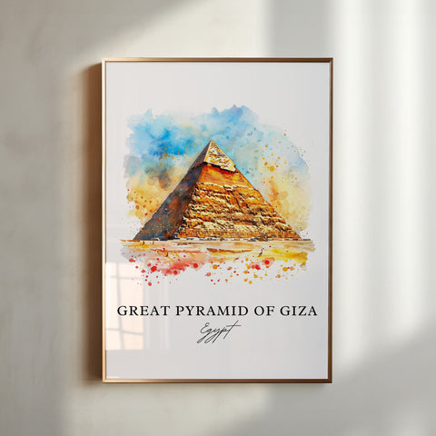 Great Pyramid of Giza Wall Art, Pyramids of Giza Print, Giza Watercolor, Egypt Pyramids Gift, Travel Print, Travel Poster, Housewarming Gift