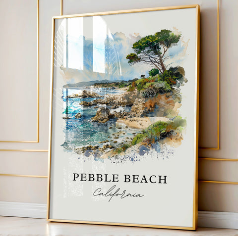 Pebble Beach Wall Art, Pebble Beach CA Print, Monterey CA Watercolor, Pebble Beach Gift, Travel Print, Travel Poster, Housewarming Gift