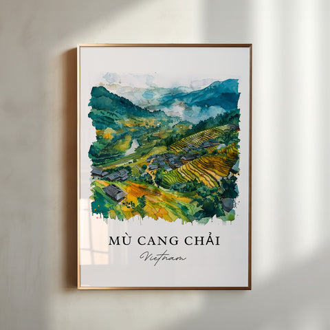 Mu Cang Chai Wall Art, Vietnam Print, Yên Bái Vietnam Watercolor, Vietnam Travel Gift, Travel Print, Travel Poster, Housewarming Gift