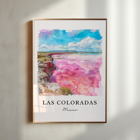 Las Coloradas Wall Art, Pink Lake Mexico Print, Las Coloradas Watercolor, Yucatán MX Gift, Travel Print, Travel Poster, Housewarming Gift