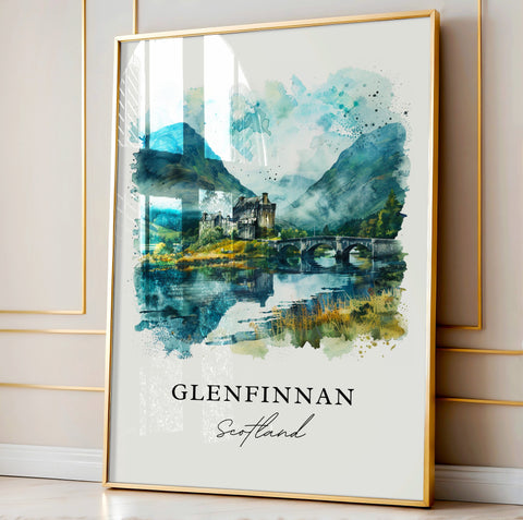 Glenfinnan Wall Art, Glenfinnan Print, Scotland Watercolor, Scotland Gift, Travel Print, Travel Poster, Housewarming Gift