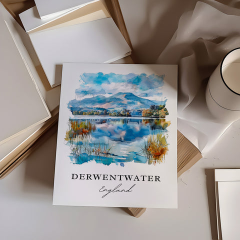 Derwentwater Wall Art, Derwentwater England Print, Derwentwater Watercolor, England Gift, Travel Print, Travel Poster, Housewarming Gift