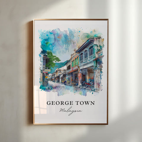 George Town Wall Art, Malaysia Print, George Town Watercolor, George Town Malaysia Gift, Travel Print, Travel Poster, Housewarming Gift