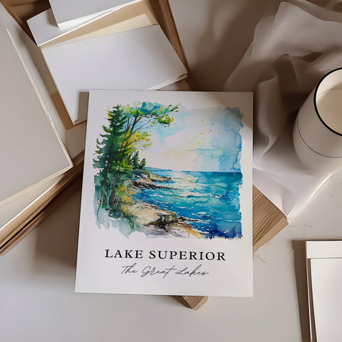 Lake Superior Wall Art, Lake Superior Print, Lake Superior Watercolor, Great Lakes Gift, Travel Print, Travel Poster, Housewarming Gift