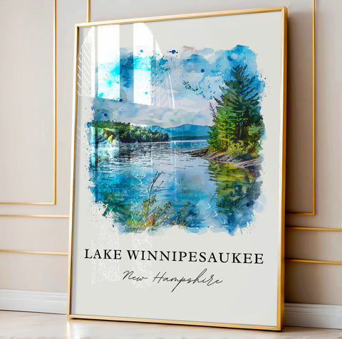 Lake Winnipesaukee Art, NH Prints, Winnipesaukee Lake Watercolor, Lake Winnipesaukee Gift, Travel Print, Travel Poster, Housewarming Gift
