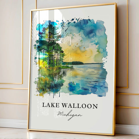 Lake Walloon Wall Art, Lake Walloon MI Print, Great Lakes Watercolor, Lake Walloon Gift, Travel Print, Travel Poster, Housewarming Gift