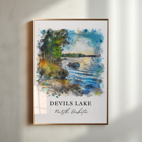 Devils Lake ND Wall Art, Devils Lake Print, North Dakota Watercolor, Devils Lake ND Gift, Travel Print, Travel Poster, Housewarming Gift