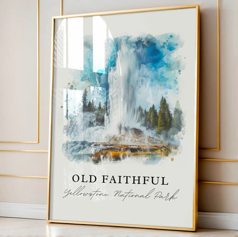 Old Faithful Wall Art, Old Faithful Print, Yellowstone Watercolor, Old Faithful Gift, Travel Print, Travel Poster, Housewarming Gift