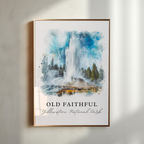 Old Faithful Wall Art, Old Faithful Print, Yellowstone Watercolor, Old Faithful Gift, Travel Print, Travel Poster, Housewarming Gift