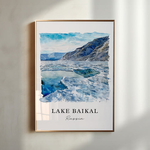 Lake Baikal Wall Art, Lake Baikal Russia Print, Lake Baikal Watercolor, Siberia Gift, Travel Print, Travel Poster, Housewarming Gift