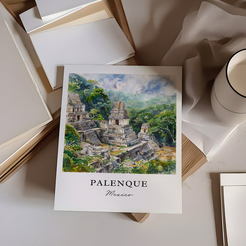 Palenque Wall Art, Palenque Mexico Print, Chiapas MX Watercolor, Palenque Mexico Gift, Travel Print, Travel Poster, Housewarming Gift