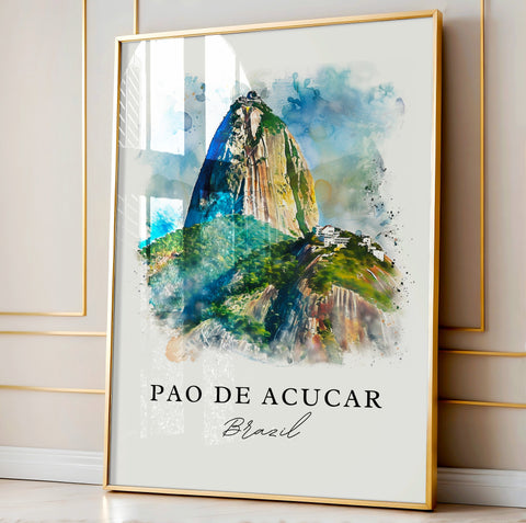Pao de Acucar Wall Art, Pao de Acucar Print, Sugarloaf Mtn Watercolor, Rio de Janeiro Gift, Travel Print, Travel Poster, Housewarming Gift
