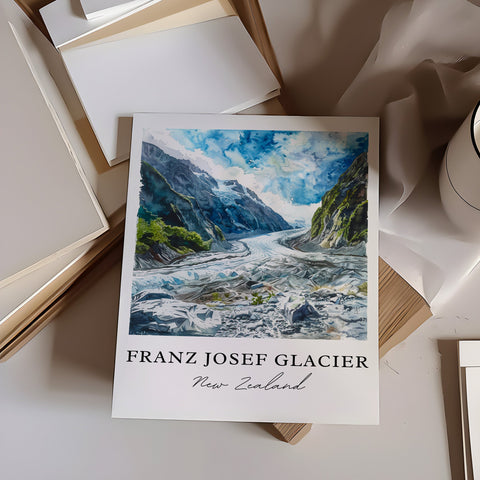 Franz Josef Glacier Wall Art, Westland Tai Print, New Zealand Watercolor, Franz Josef NZ Gift, Travel Print, Travel Poster, New Zealand Art