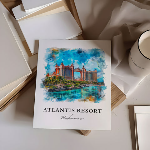 Atlantis Bahamas Art, Atlantis Print, Atlantis Paradise Island Watercolor, Atlantis Gift, Travel Print, Travel Poster, Housewarming Gift