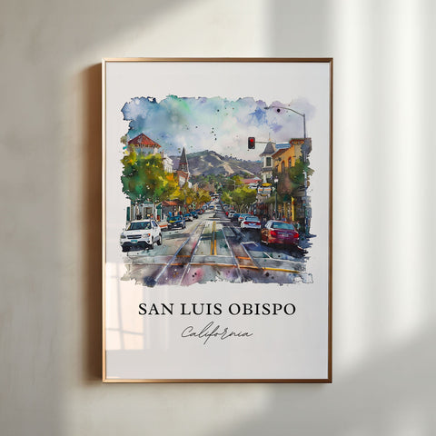 San Luis Obispo Art, San Luis Obispo Print, SLO California Watercolor, San Luis Obispo Gift, Travel Print, Travel Poster, Housewarming Gift