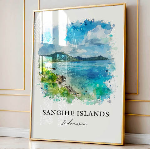 Sangihe Islands Wall Art, Ruang Volcano Print, Sangihe Indonesia Watercolor, Kepulauan Gift, Travel Print, Travel Poster, Housewarming Gift