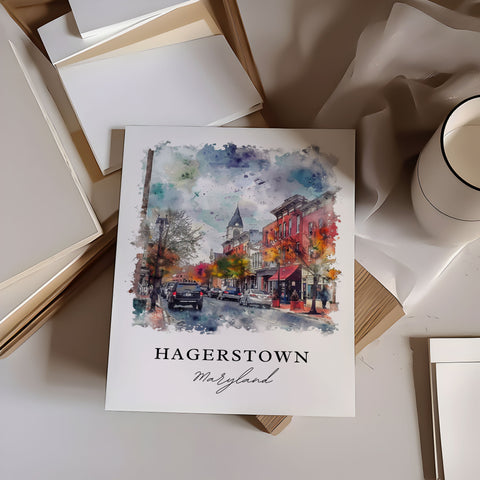 Hagerstown Wall Art, Hagerstown Print, Hagerstown MD Watercolor, Hagerstown Maryland Gift, Travel Print, Travel Poster, Housewarming Gift