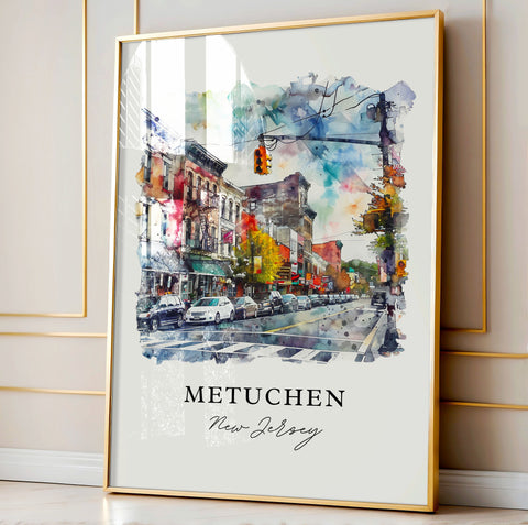 Metuchen NJ Wall Art, Metuchen Print, Metuchen New Jersey Watercolor, Raritan Valley NJ Gift, Travel Print, Travel Poster, Housewarming Gift