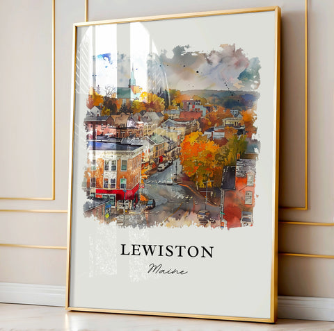 Lewiston Maine Wall Art, Lewiston Print, Lewiston ME Watercolor, Lewiston Maine Gift, Travel Print, Travel Poster, Housewarming Gift