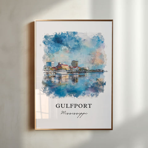 Gulfport Mississippi Wall Art, Gulfport MS Print, Gulfport Beach Watercolor, Gulfport Gift, Travel Print, Travel Poster, Housewarming Gift