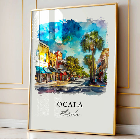 Ocala FL Wall Art, Ocala Print, Ocala Florida Watercolor, Ocala Florida Art Gift, Travel Print, Travel Poster, Housewarming Gift