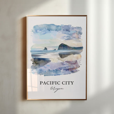 Pacific City OR Wall Art, Pacific City Oregon Print, Pacific City Beach Watercolor, Tillamook OR Gift, Travel Print, Oregon Poster