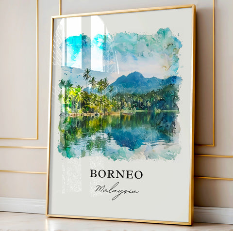 Borneo Wall Art, Borneo Malaysia Print, Borneo Watercolor, Sabah Malaysia Gift, Travel Print, Travel Poster, Housewarming Gift