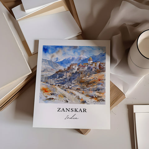 Zanskar India Wall Art, Zanskar Print, Zanskar Watercolor, Ladakh India Gift, Travel Print, Travel Poster, Housewarming Gift