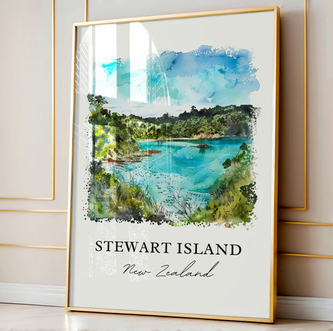 Stewart Island Wall Art, Stewart Island NZ Print, New Zealand Watercolor, South Island NZ Gift, Travel Poster, Housewarming Gift