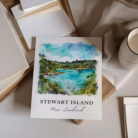 Stewart Island Wall Art, Stewart Island NZ Print, New Zealand Watercolor, South Island NZ Gift, Travel Poster, Housewarming Gift