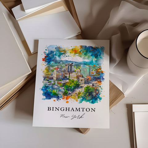 Binghamton Wall Art, Binghamton NY Print, Binghamton Watercolor, Binghamton New York Gift, Travel Print, Travel Poster, Housewarming Gift