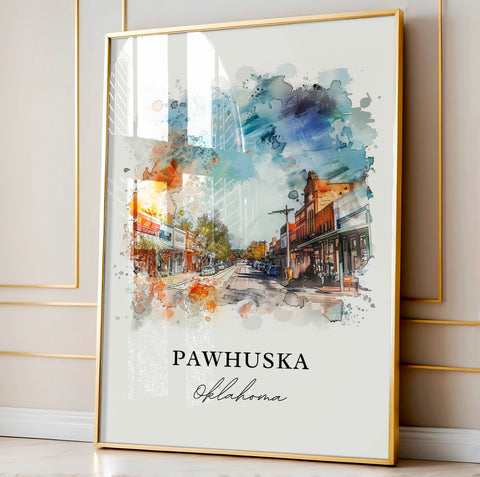 Pawhuska Wall Art, Pawhuska OK Print, Oklahoma Watercolor, Pawhuska Gift, Travel Print, Travel Poster, Housewarming Gift