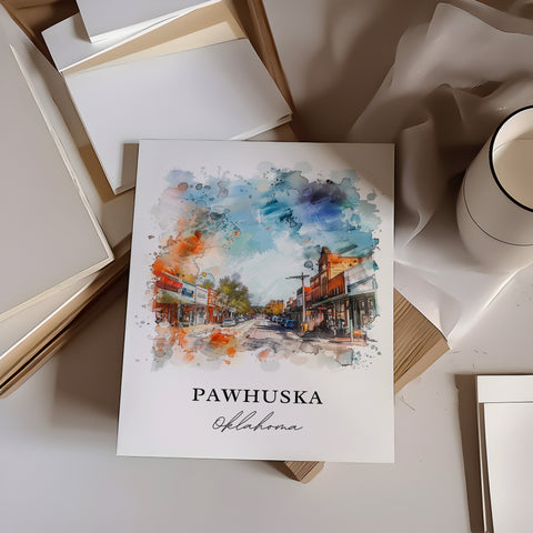 Pawhuska Wall Art, Pawhuska OK Print, Oklahoma Watercolor, Pawhuska Gift, Travel Print, Travel Poster, Housewarming Gift