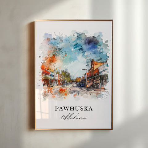 Pawhuska Wall Art, Pawhuska OK Print, Oklahoma Watercolor, Pawhuska Gift, Travel Print, Travel Poster, Housewarming Gift