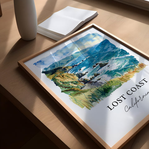 Lost Coast Wall Art, Lost Coast California Print, Lost Coast Watercolor, Mendocino Cali Gift, Travel Print, Travel Poster, Housewarming Gift