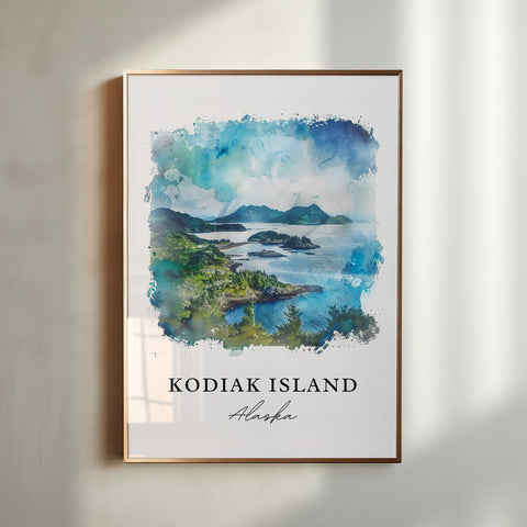 Kodiak Island Wall Art, Kodiak Alaska Print, Kodiak Island Watercolor, Kodiak Alaska Gift, Travel Print, Travel Poster, Housewarming Gift