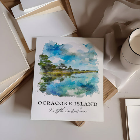 Ocracoke Island Wall Art, Ocracoke Island Print, Ocracoke Island NC Watercolor, Outer Banks NC Gift, Travel Print, Housewarming Gift
