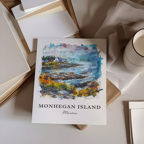 Monhegan Island Wall Art, Monhegan Maine Print, Lincoln Maine Watercolor, Monhegan ME Gift, Travel Print, Travel Poster, Housewarming Gift