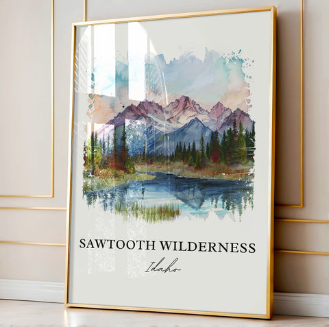 Sawtooth Wilderness Art, Sawtooth Idaho Print, Sawtooth Idaho Watercolor, Sawtooth Forest Gift, Travel Print, Housewarming Gift