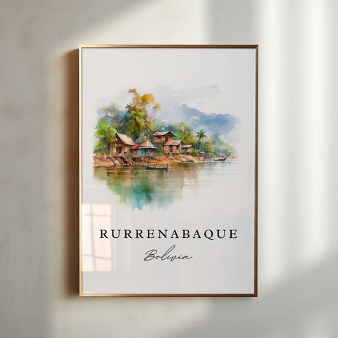 Rurrenabaque traditional travel art - Bolivia, Rurrenabaque poster print, Wedding gift, Birthday present, Custom Text, Perfect Gift