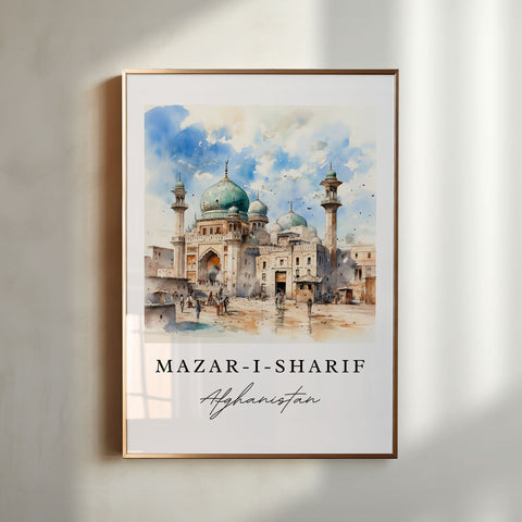 Mazar-I-Sharif traditional travel art - Afghanistan, Mosque poster print, Wedding gift, Birthday present, Custom Text, Perfect Gift