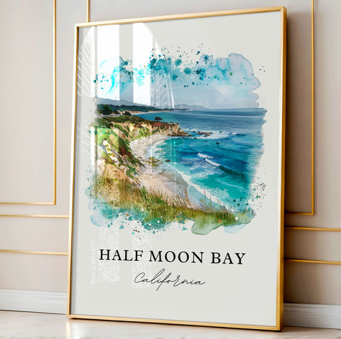 Half Moon Bay Wall Art, Half Moon Bay Print, Half Moon Bay CA Watercolor, Half Moon Bay Gift, Travel Print, Travel Poster, Housewarming Gift