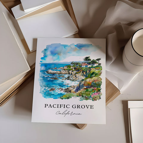 Pacific Grove Wall Art, Pacific Grove Print, Pacific Grove Watercolor, Pacific Grove CA Gift, Travel Print, Travel Poster, Housewarming Gift