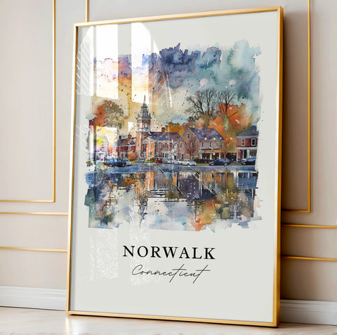 Norwalk Wall Art, Norwalk CT Print, Connecticut Watercolor, Norwalk Connecticut Gift, Travel Print, Travel Poster, Housewarming Gift