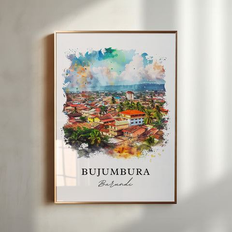 Bujumbura Wall Art, Bujumbura Print, Burundi Watercolor, Bujumbura Burundi Gift, Travel Print, Travel Poster, Housewarming Gift